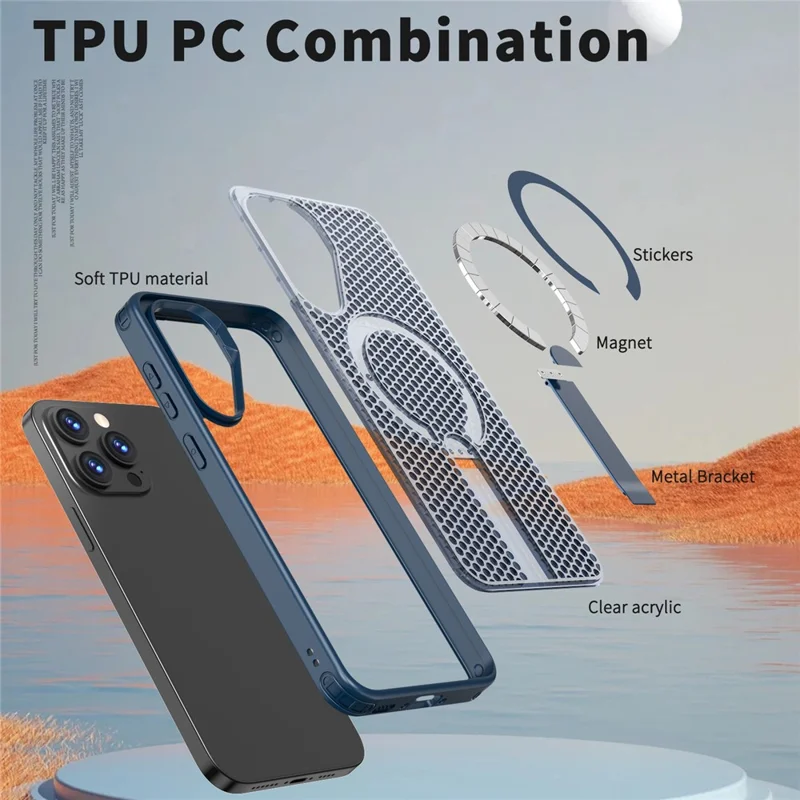 For Samsung Galaxy A56 5G Magnetic Case Kickstand Grid Texture TPU PC Phone Back Cover - Blue