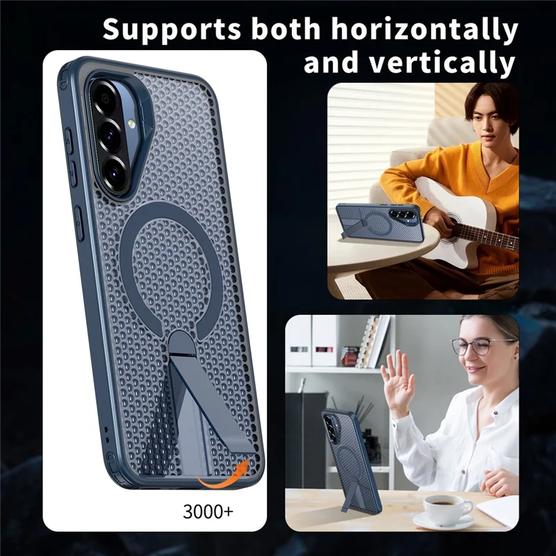 For Samsung Galaxy A56 5G Magnetic Case Kickstand Grid Texture TPU PC Phone Back Cover - Blue