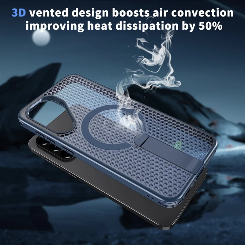 For Samsung Galaxy A56 5G Magnetic Case Kickstand Grid Texture TPU PC Phone Back Cover - Blue