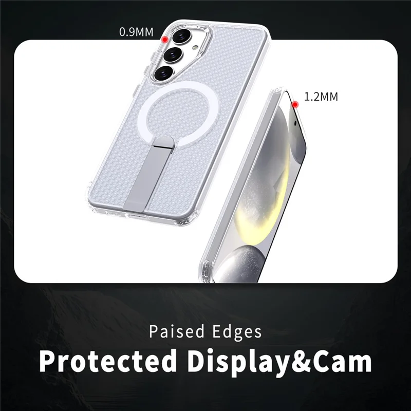 For Samsung Galaxy S25 FE Magnetic Case Kickstand Grid Texture TPU PC Phone Back Cover - Transparent