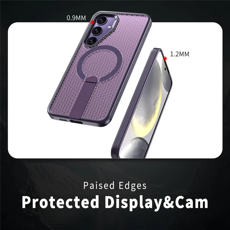 For Samsung Galaxy S25 FE Magnetic Case Kickstand Grid Texture TPU PC Phone Back Cover - Purple