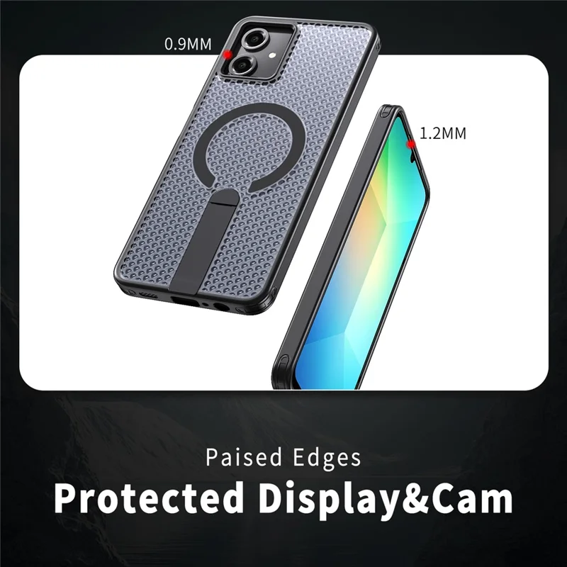 For Samsung Galaxy A06 4G Magnetic Case Kickstand Grid Texture TPU PC Phone Back Cover - Black