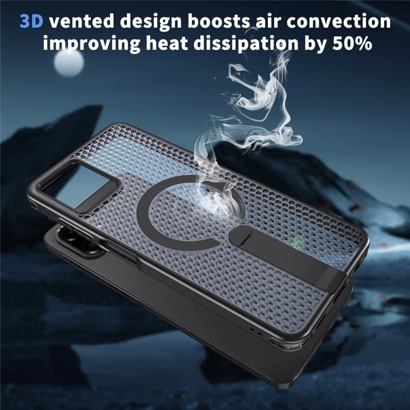 For Samsung Galaxy A07 5G / A07 4G Magnetic Case Kickstand Grid Texture TPU PC Phone Back Cover - Black