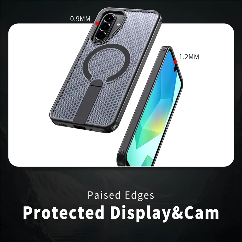For Samsung Galaxy A17 5G / A17 4G Magnetic Case Kickstand Grid Texture TPU PC Phone Back Cover - Black