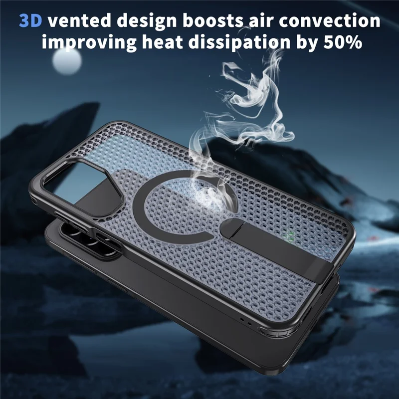 For Samsung Galaxy A17 5G / A17 4G Magnetic Case Kickstand Grid Texture TPU PC Phone Back Cover - Black