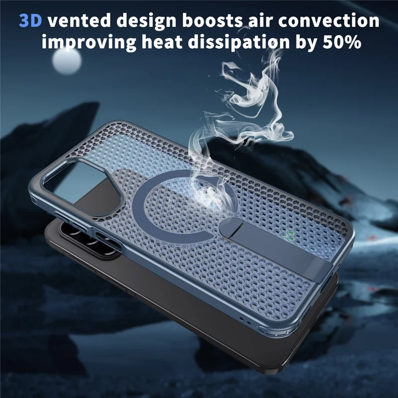 For Samsung Galaxy A17 5G / A17 4G Magnetic Case Kickstand Grid Texture TPU PC Phone Back Cover - Blue