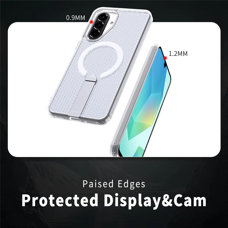 For Samsung Galaxy A17 5G / A17 4G Magnetic Case Kickstand Grid Texture TPU PC Phone Back Cover - Transparent
