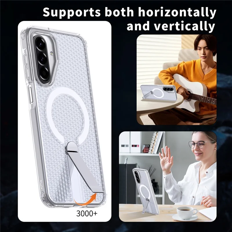 For Samsung Galaxy A17 5G / A17 4G Magnetic Case Kickstand Grid Texture TPU PC Phone Back Cover - Transparent