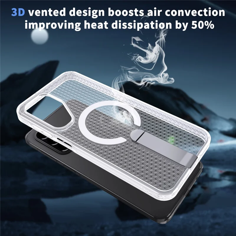 For Samsung Galaxy A17 5G / A17 4G Magnetic Case Kickstand Grid Texture TPU PC Phone Back Cover - Transparent