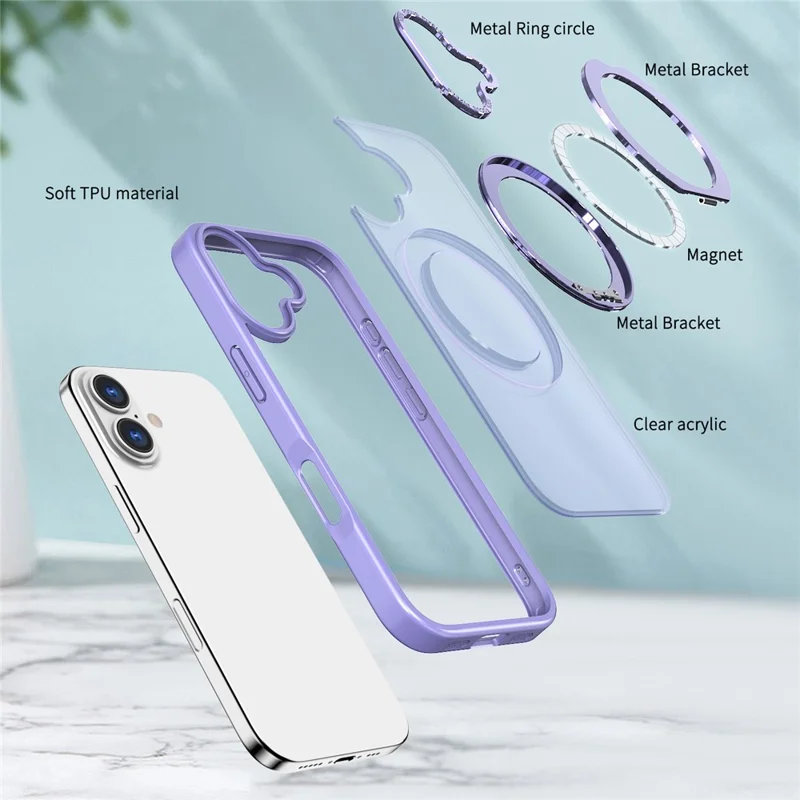 Capa para iPhone 17 Compatível com MagSafe TPU + Capa de Telefone Acrilica com Suporte - Roxo Claro