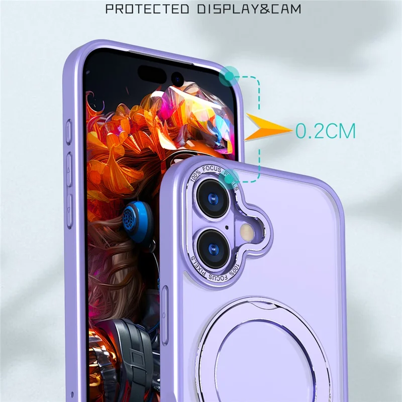 Capa para iPhone 17 Compatível com MagSafe TPU + Capa de Telefone Acrilica com Suporte - Roxo Claro