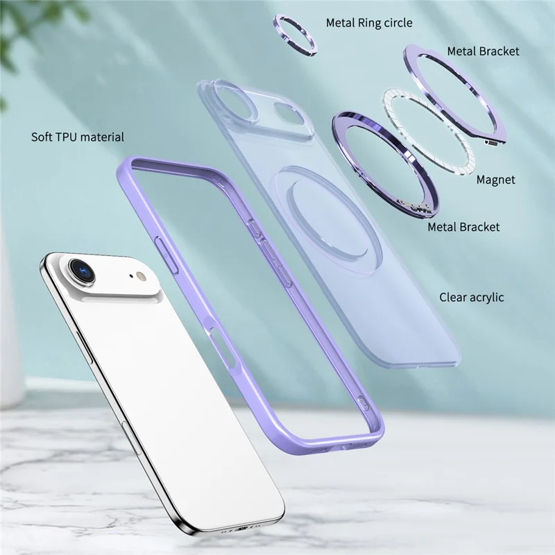 For iPhone Air Case Compatible with MagSafe TPU + Acrylic Kickstand Phone Cover - Light Purple