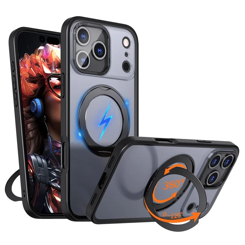 Capa para iPhone 17 Pro Compatível com MagSafe TPU + Capa de Telefone com Suporte Acrílico - Preto