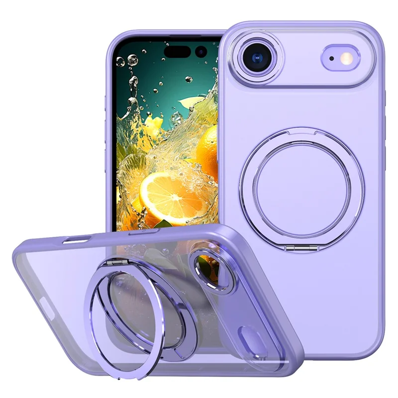 Capa Aérea para iPhone Compatível com Anel MagSafe Suporte Dobrável TPU PC Capa Traseira Transparente - Roxo