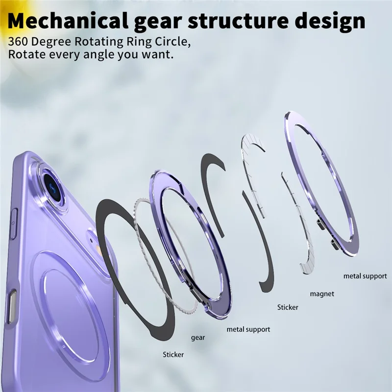 Capa Aérea para iPhone Compatível com Anel MagSafe Suporte Dobrável TPU PC Capa Traseira Transparente - Roxo