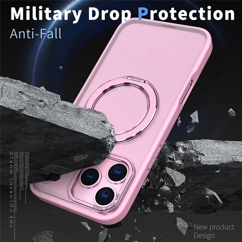 For iPhone 17 Pro Case Compatible with MagSafe Ring Kickstand TPU PC Clear Phone Back Cover - Pink