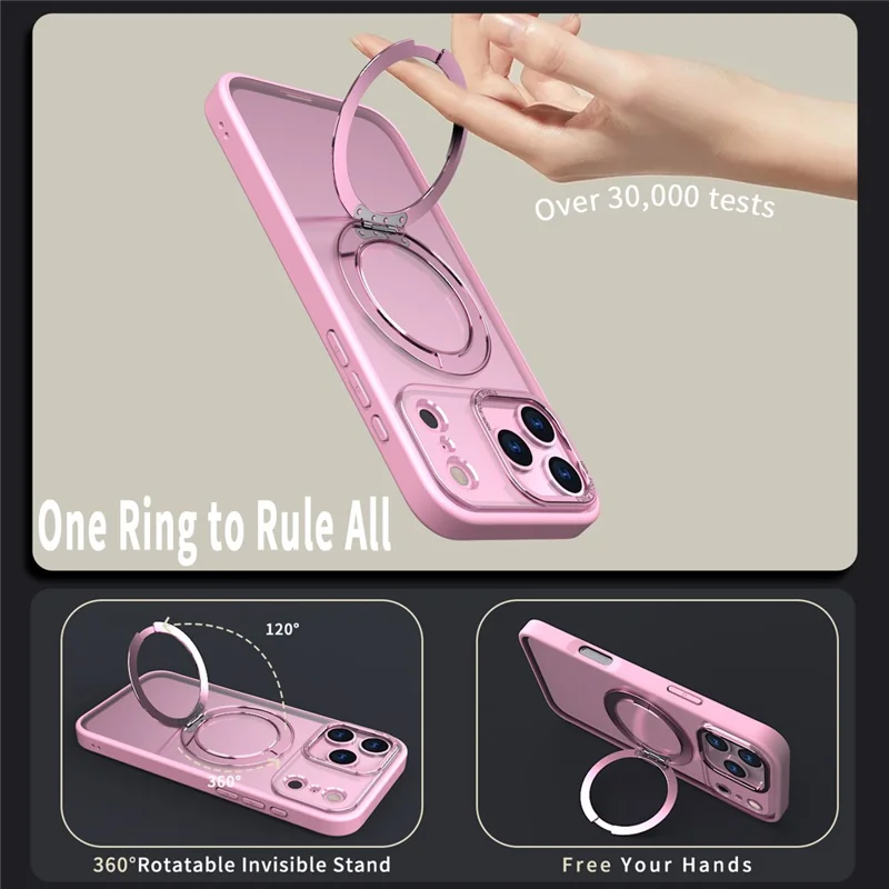 For iPhone 17 Pro Case Compatible with MagSafe Ring Kickstand TPU PC Clear Phone Back Cover - Pink