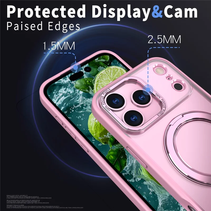 For iPhone 17 Pro Case Compatible with MagSafe Ring Kickstand TPU PC Clear Phone Back Cover - Pink