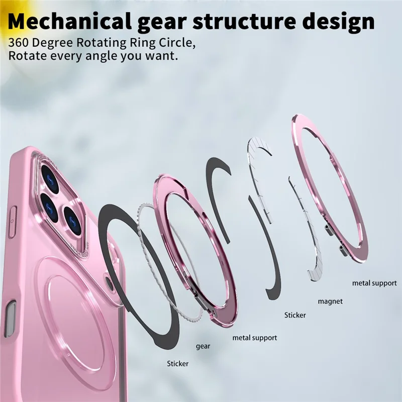 For iPhone 17 Pro Case Compatible with MagSafe Ring Kickstand TPU PC Clear Phone Back Cover - Pink