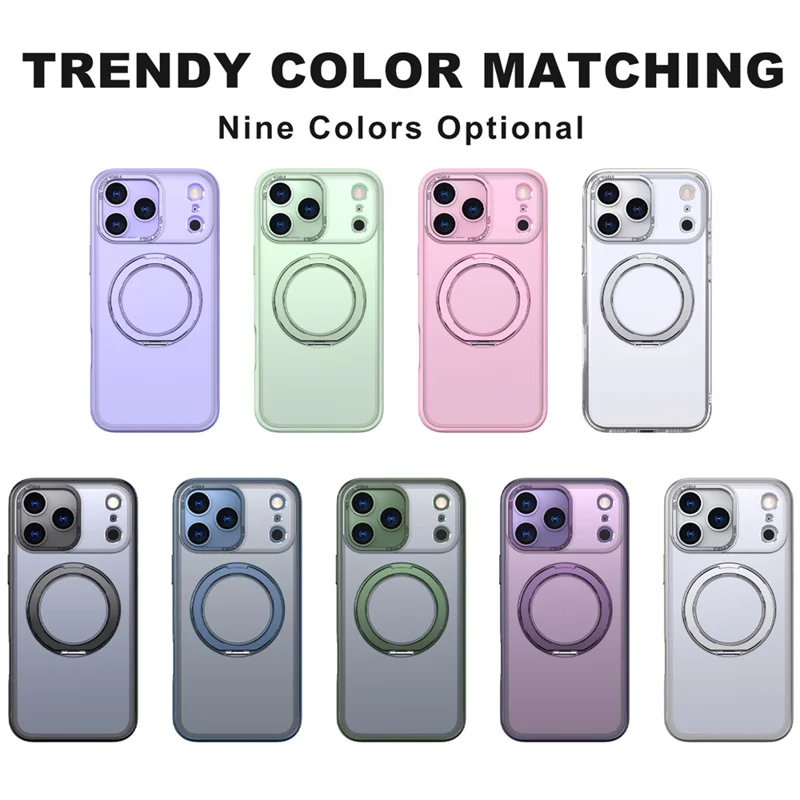 For iPhone 17 Pro Case Compatible with MagSafe Ring Kickstand TPU PC Clear Phone Back Cover - Pink