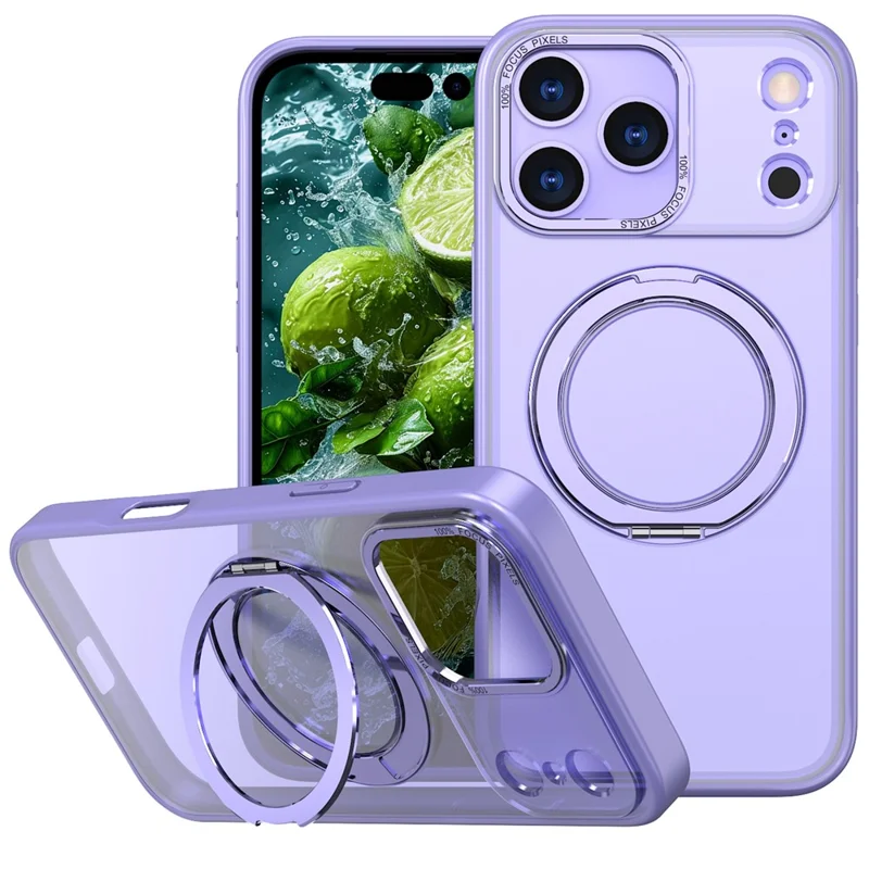 Чехол для iPhone 17 Pro Max совместимый с MagSafe кольцом, подставкой, TPU PC прозрачная задняя крышка - фиолетовый
