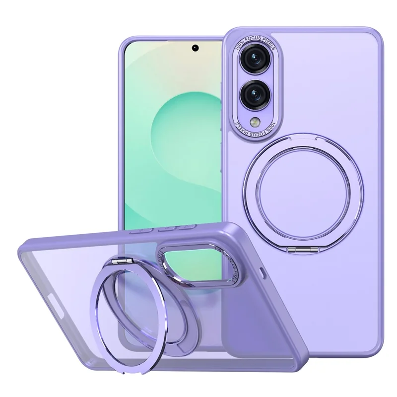 For Samsung Galaxy S25 Edge Magnetic Case Ring Kickstand TPU PC Clear Phone Back Cover - Purple