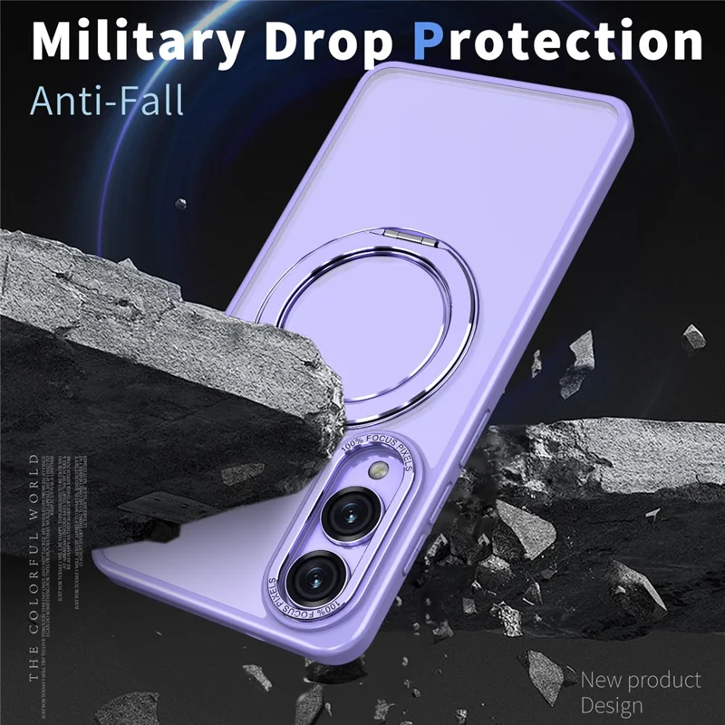For Samsung Galaxy S25 Edge Magnetic Case Ring Kickstand TPU PC Clear Phone Back Cover - Purple