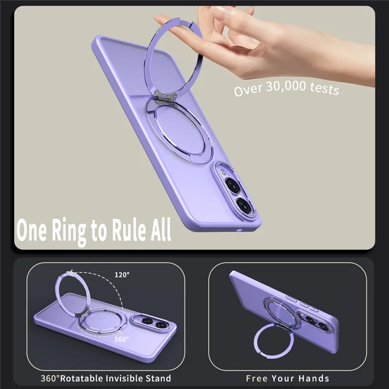 For Samsung Galaxy S25 Edge Magnetic Case Ring Kickstand TPU PC Clear Phone Back Cover - Purple