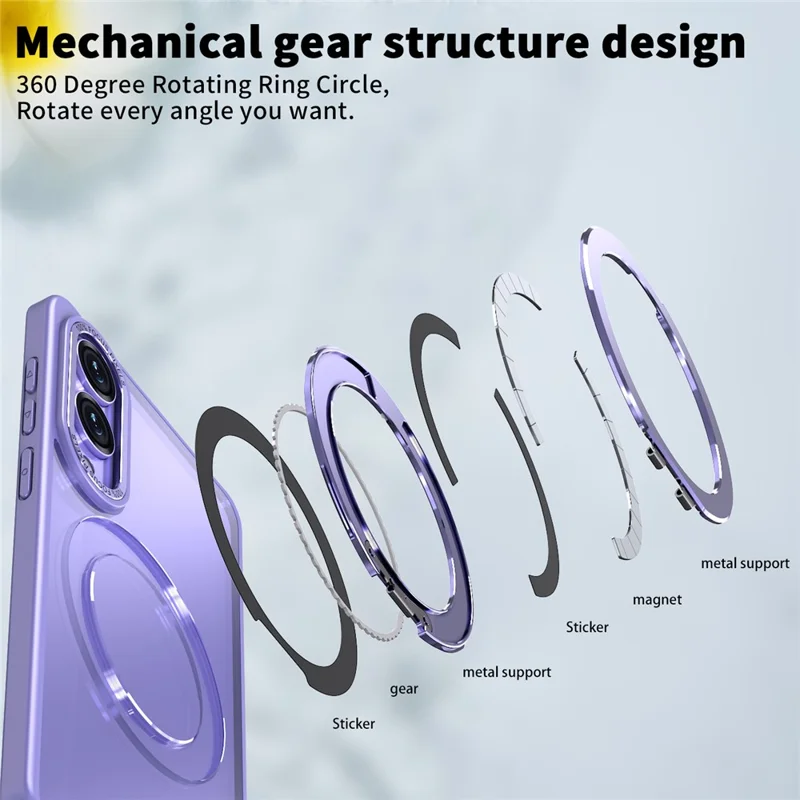For Samsung Galaxy S25 Edge Magnetic Case Ring Kickstand TPU PC Clear Phone Back Cover - Purple