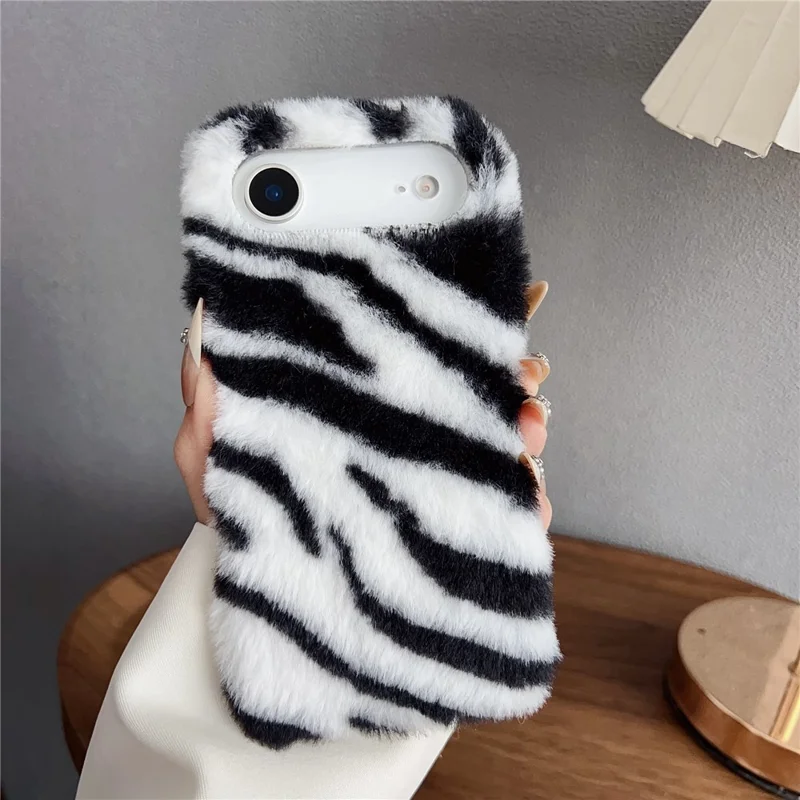 For iPhone Air Case Zebra Pattern Soft Plush TPU Phone Cover - White