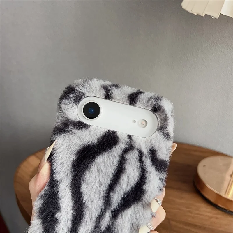 For iPhone Air Case Zebra Pattern Soft Plush TPU Phone Cover - White