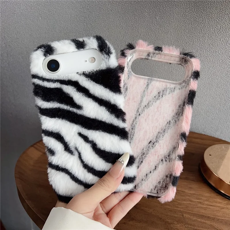 For iPhone Air Case Zebra Pattern Soft Plush TPU Phone Cover - White