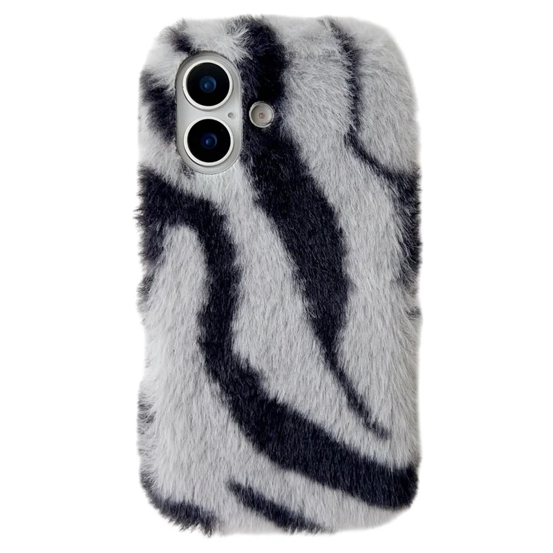 For iPhone 17 Case Zebra Pattern Soft Plush TPU Phone Cover - Grey
