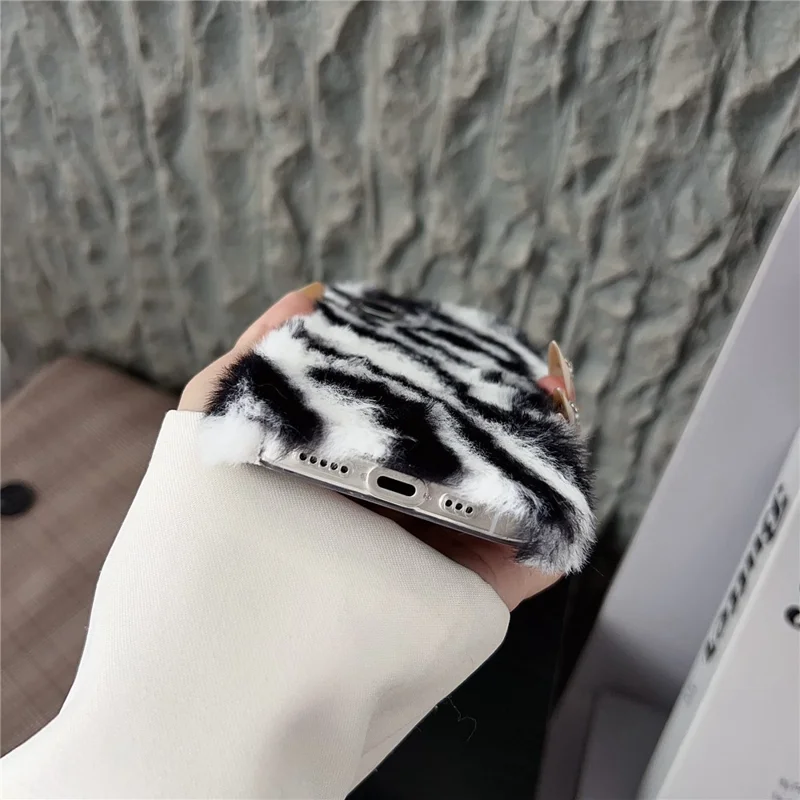 For iPhone 17 Case Zebra Pattern Soft Plush TPU Phone Cover - Grey