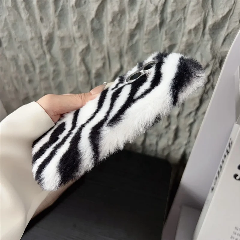 For iPhone 17 Case Zebra Pattern Soft Plush TPU Phone Cover - Grey
