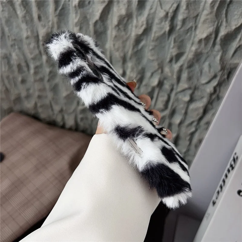 For iPhone 17 Case Zebra Pattern Soft Plush TPU Phone Cover - Grey