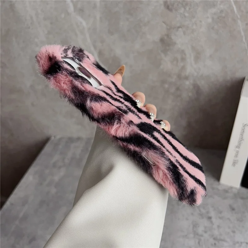 For iPhone 17 Pro Case Zebra Pattern Soft Plush TPU Phone Cover - Pink