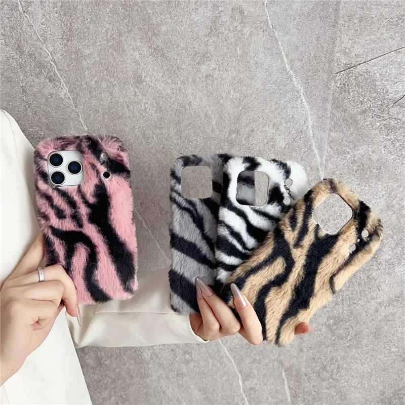 For iPhone 17 Pro Case Zebra Pattern Soft Plush TPU Phone Cover - Pink