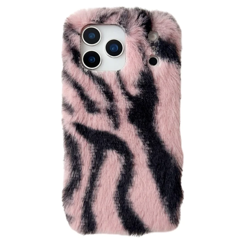 For iPhone 17 Pro Max Case Zebra Pattern Soft Plush TPU Phone Cover - Pink