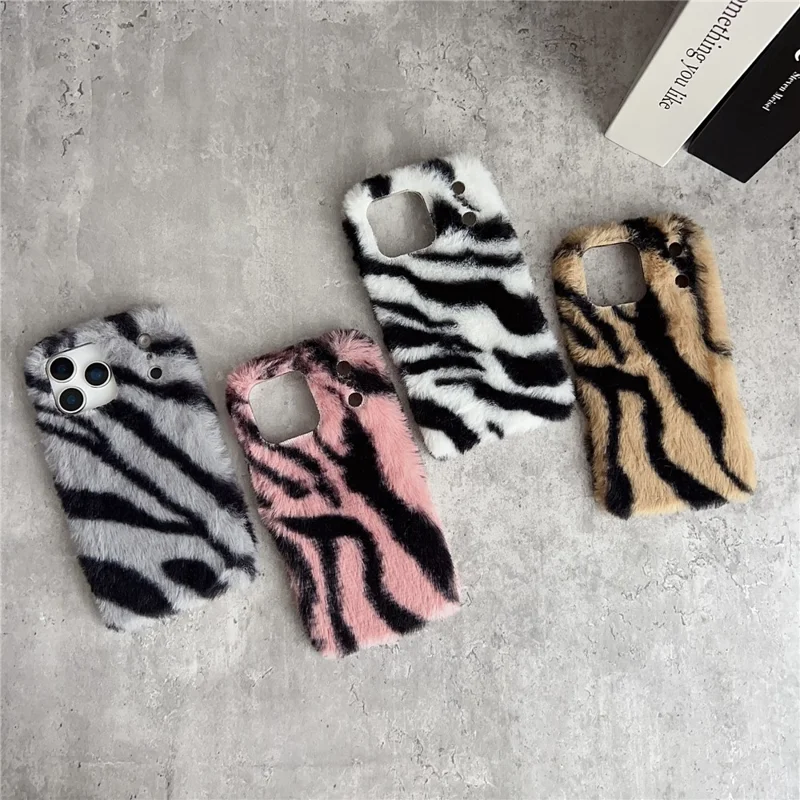 For iPhone 17 Pro Max Case Zebra Pattern Soft Plush TPU Phone Cover - Pink
