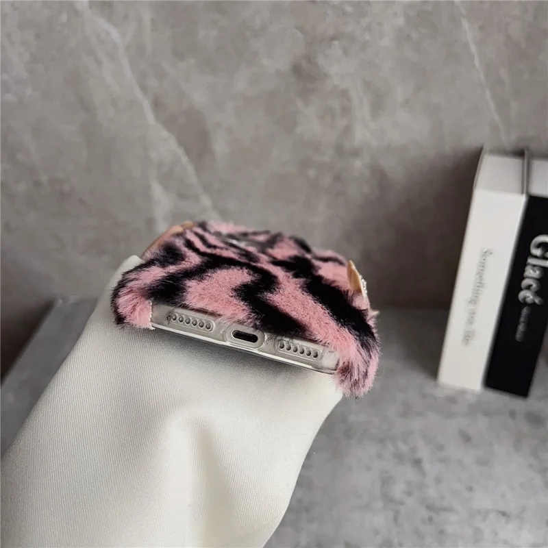 For iPhone 17 Pro Max Case Zebra Pattern Soft Plush TPU Phone Cover - Pink