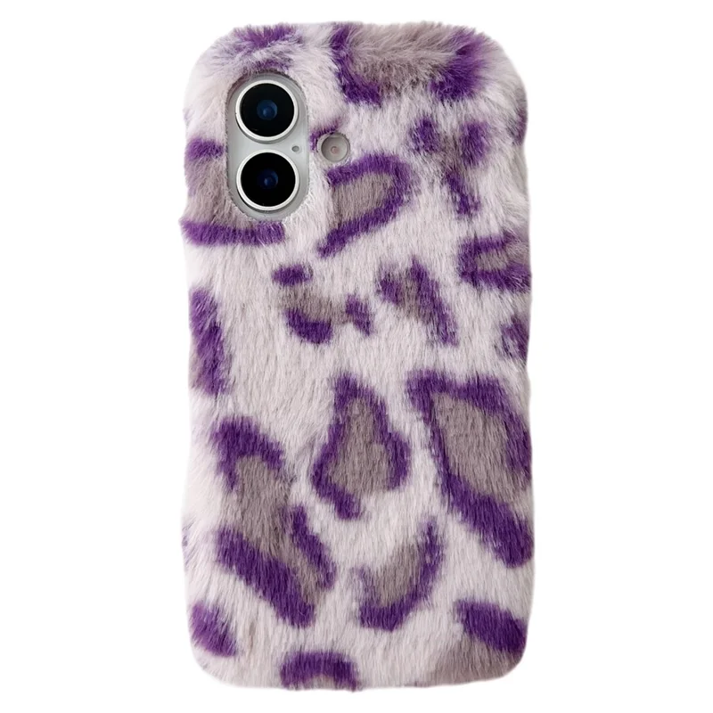 For iPhone 17 Case Leopard Pattern Fluffy Plush TPU Phone Cover - Purple