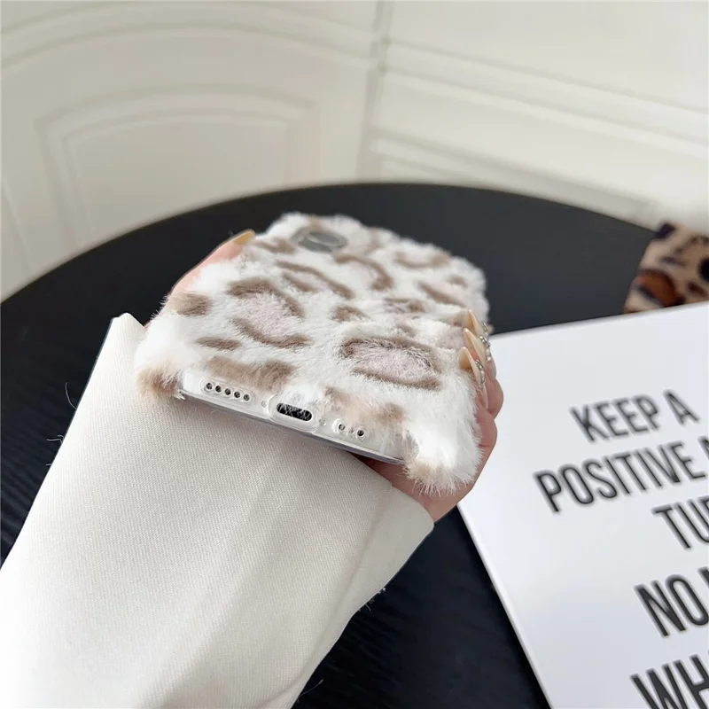 For iPhone 17 Case Leopard Pattern Fluffy Plush TPU Phone Cover - Purple