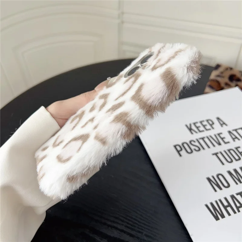 For iPhone 17 Case Leopard Pattern Fluffy Plush TPU Phone Cover - Purple