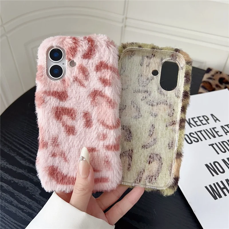 For iPhone 17 Case Leopard Pattern Fluffy Plush TPU Phone Cover - Purple