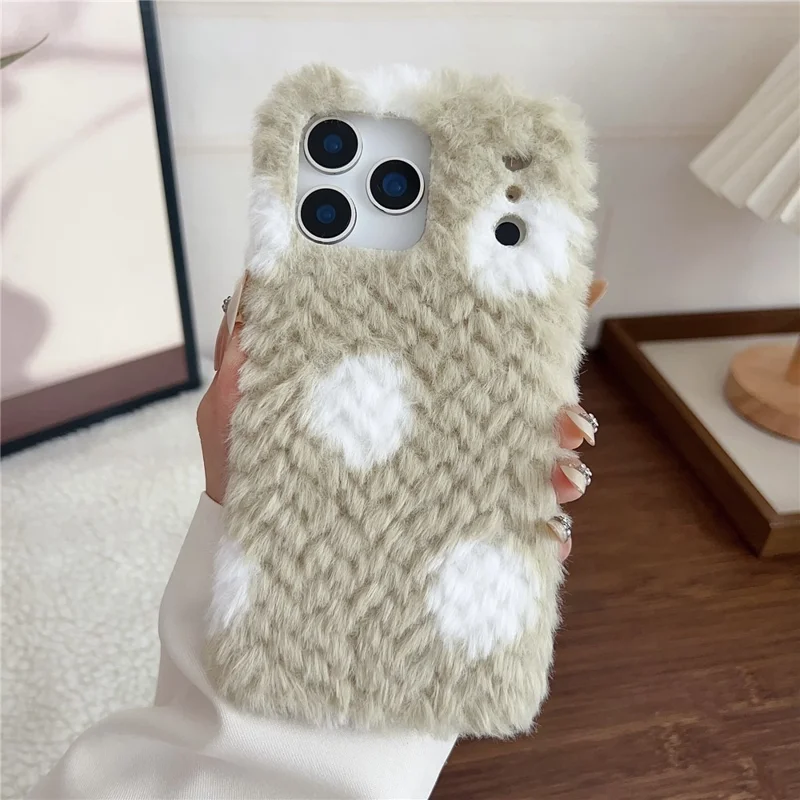 For iPhone 17 Pro Max Case Polka Dot Plush Soft TPU Phone Protective Cover - Green