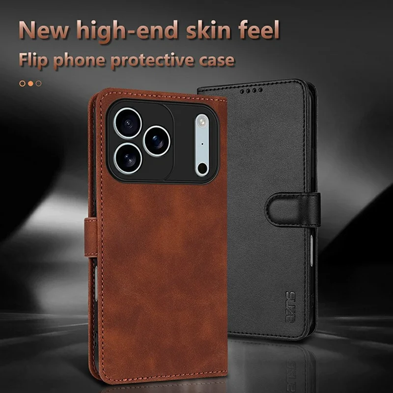 AZNS For iPhone 17 Pro Max Case PU Leather Wallet Phone Cover - Brown