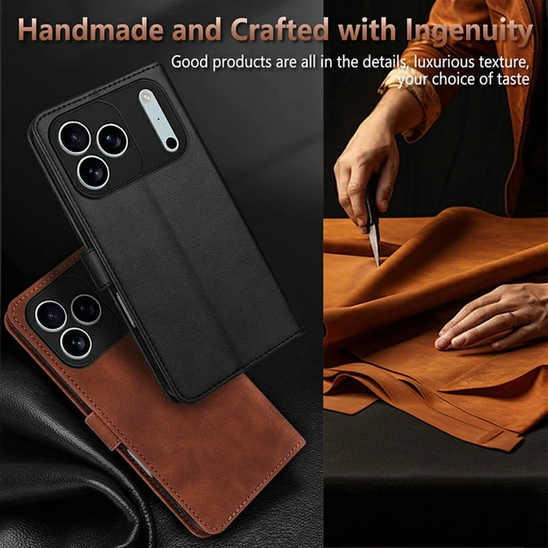 AZNS For iPhone 17 Pro Max Case PU Leather Wallet Phone Cover - Brown