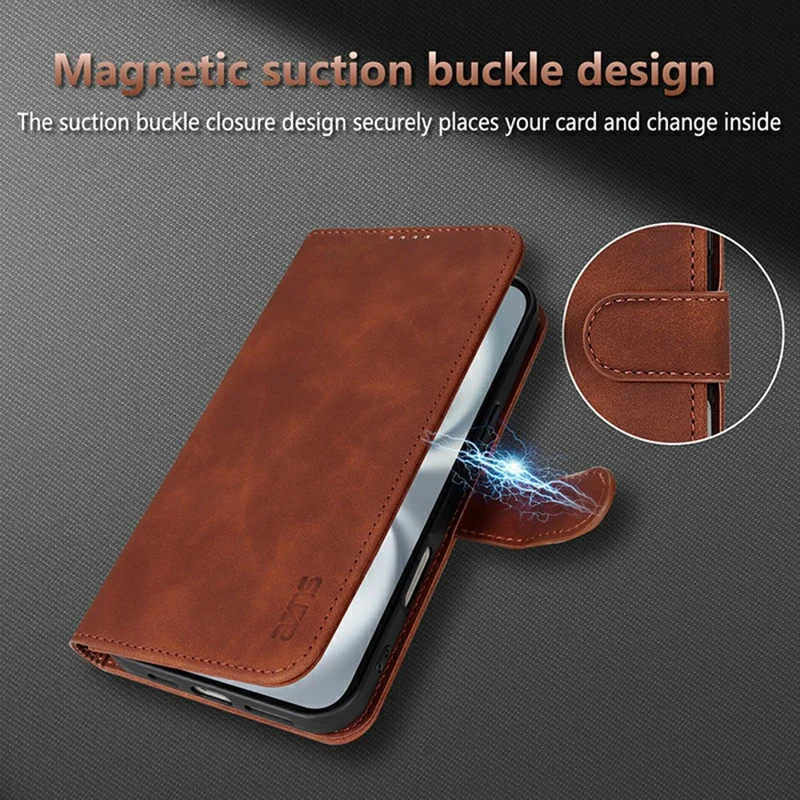 AZNS For iPhone 17 Pro Max Case PU Leather Wallet Phone Cover - Brown