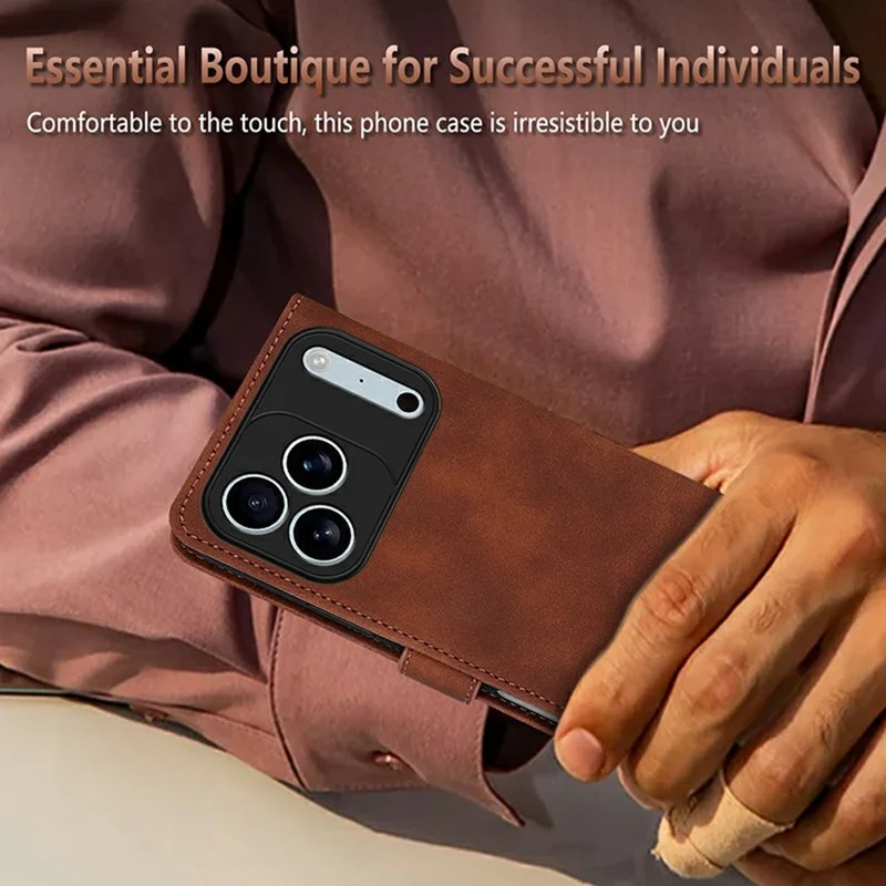 AZNS For iPhone 17 Pro Max Case PU Leather Wallet Phone Cover - Brown